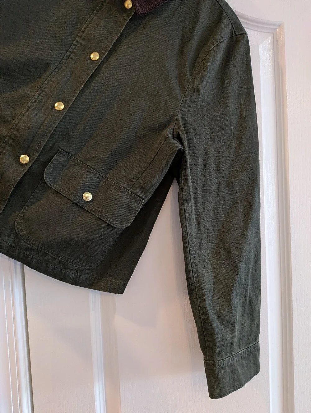 J. Crew Factory Cropped Field Jacket Mossy Green Brown Chore Barn Coat Size M